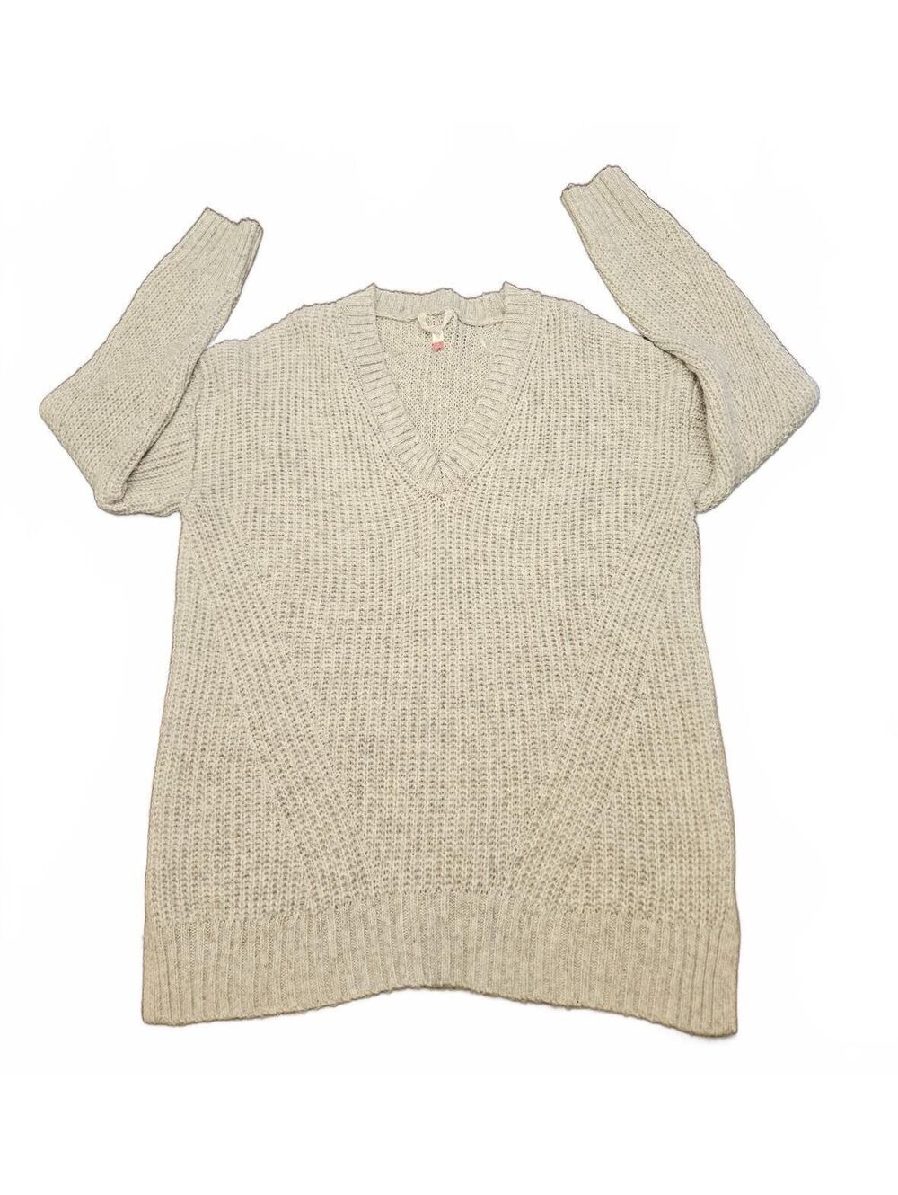 No Boundaries Women's Beige V-Neck Pullover Sweater XL Cozy Knit